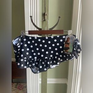 Smart & Sexy Polka Dot Swim Skirt Bikini Bottom LG New Tags Black & White Retro
